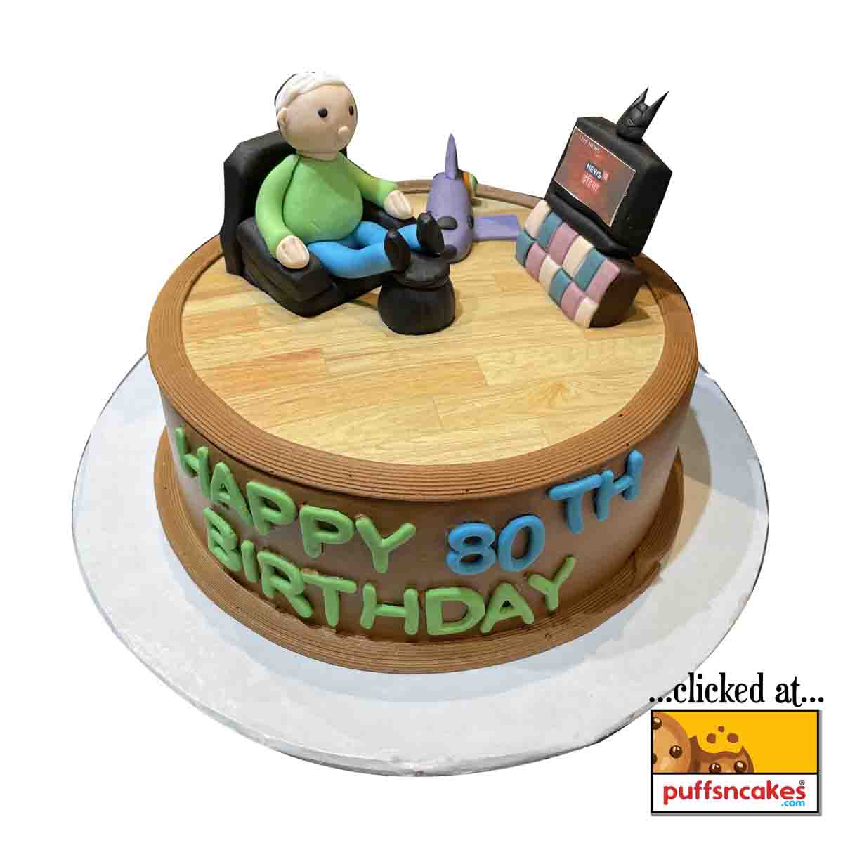 (1358) Eighty 80 th Birthday Relax Theme Semi Fondant Cake